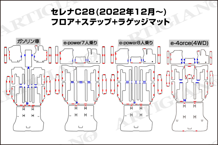セレナC28 フロアマット形状一覧